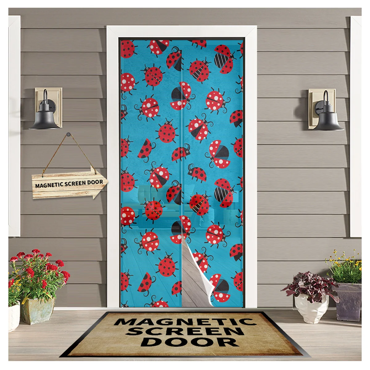 

Ladybug Red Black Blue Magnetic Curtain Door Curtain Anti Fly Mosquito Net Door Screen Summer Kids Bedroom Door Curtain
