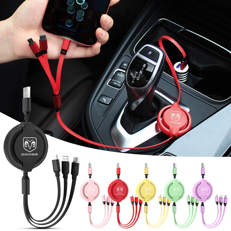 

Car Styling 3 in 1 USB Charging Cable Retractable Charger Cable For Dodge Journey Caliber Challenger Charger Nitro 1500 Durango
