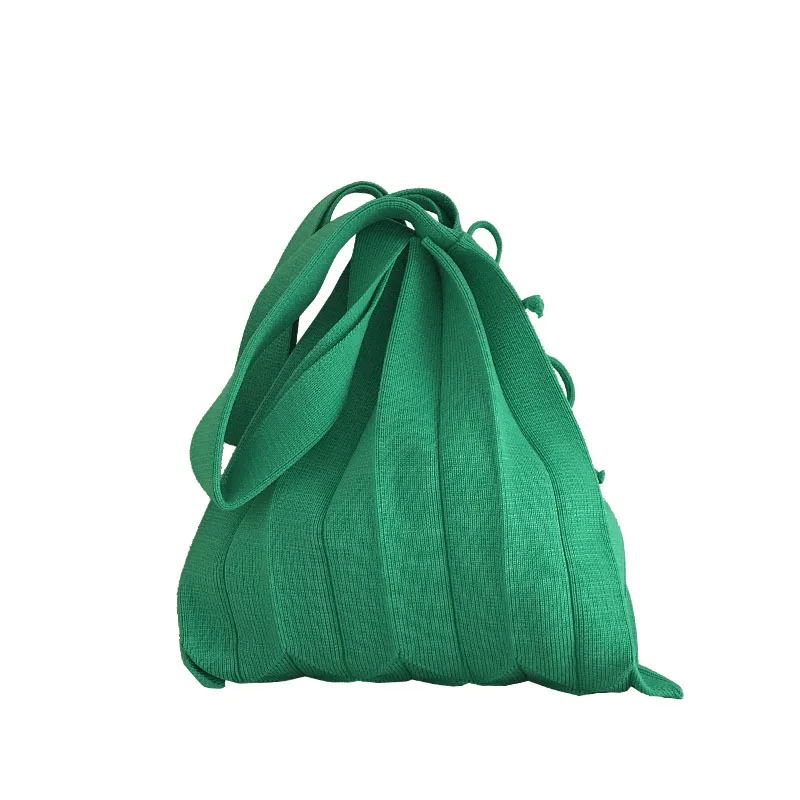 Candy Color Foldable Strapped Tote Bag for Women 2023 Wool Knitted Pleats Handbag Fashion Shoulder Shopper Bag Bolsa Feminina