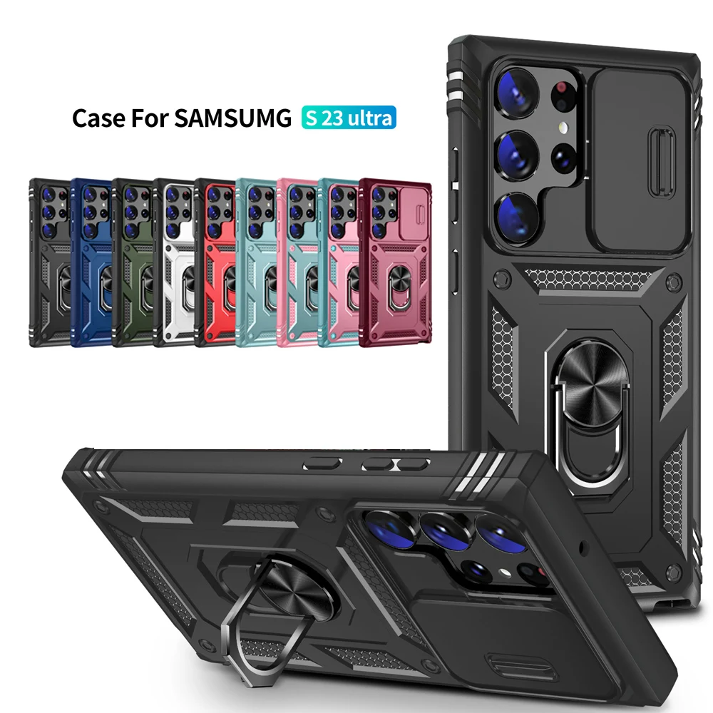 

Противоударный чехол с металлическим кольцом-держателем для Galaxy S23 Plus