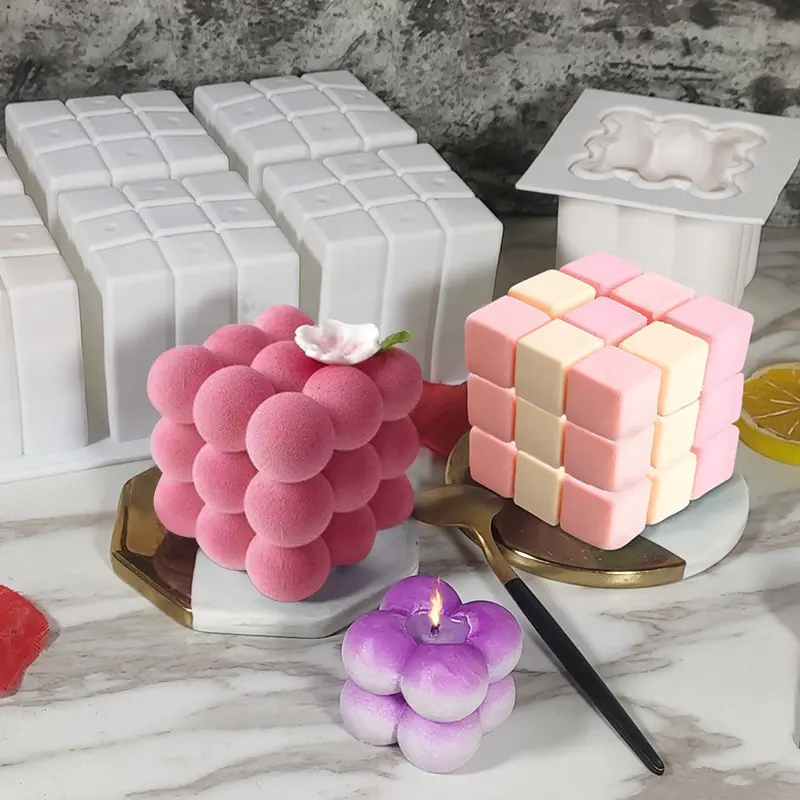 

Silicone Candle Mould 3D Cube Baking Mousse Cake Mold DIY Square Bubble Dessert Molds Kitchen Bakeware Accessories Food grade