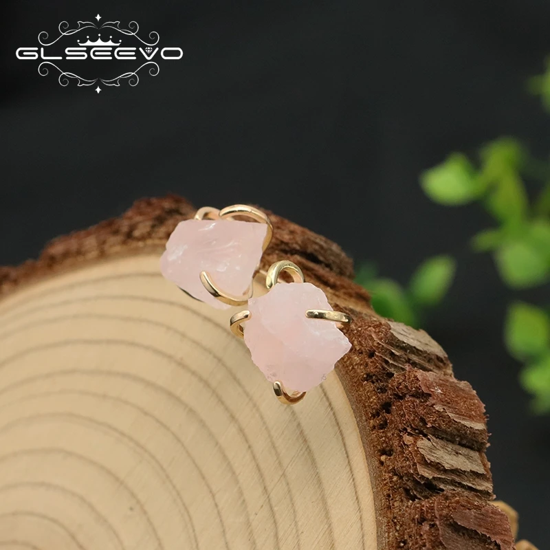 Серьги-гвоздики GLSEEVO из натурального камня розового цвета с кристаллами для женщин 2022 роскошные украшения для вечеринки рождественские подарки GE1287A