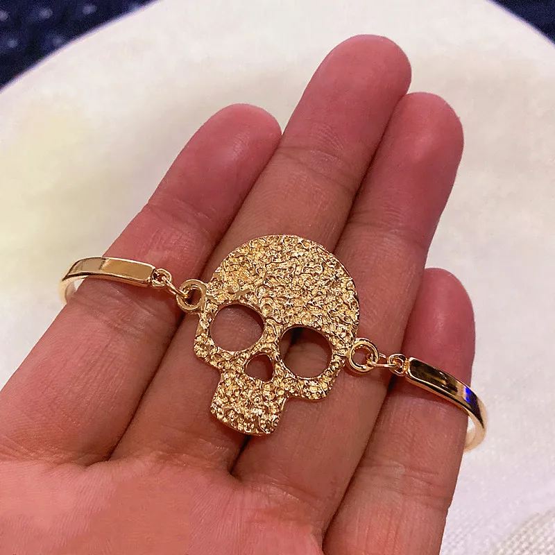 

2021 trend fashion gothic hand made fine gold sugar skull Cuff Bangle Bracelet Jewelry Hallowmas gift