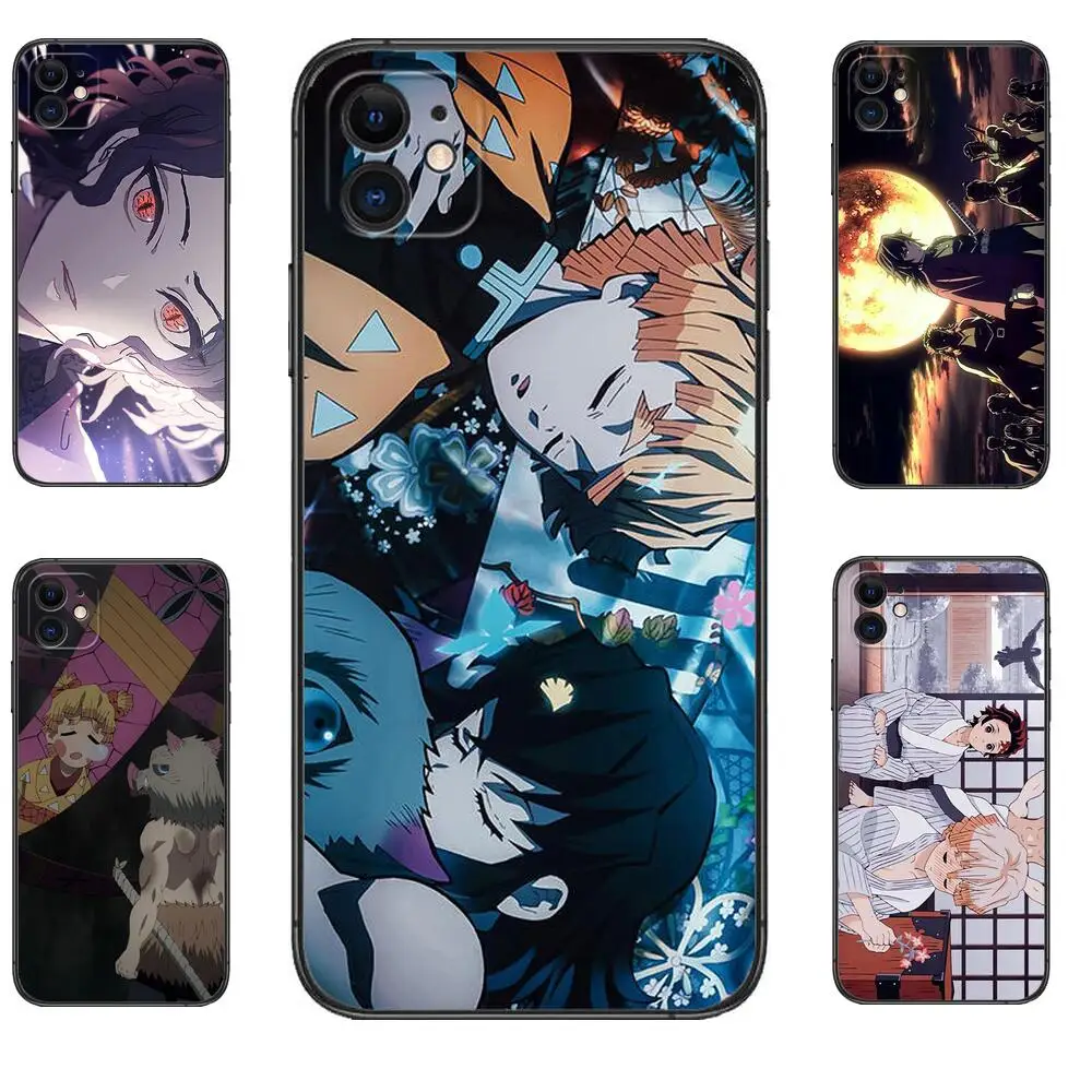

Demon Slayer Black TPU Phone Case for IPhone 13 12 11 14 Pro Max Mini XR X XS Max 8Plus 7plus 6 6S Soft Silicone Phone Cover