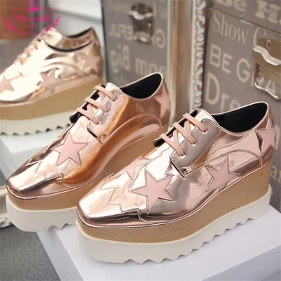 Casual Shoes Women 2023 Autumn Luxury Leather Platform Stars wedge Female Winter Fashion Lace Up summer Walking Loafers