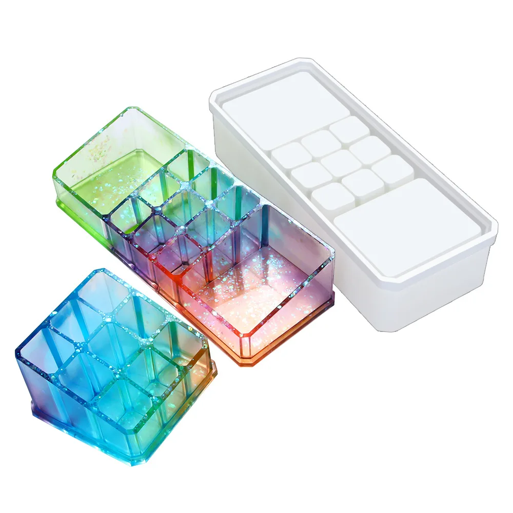 

Multipurpose Pen Holder Makeup Lipstick Storage Box Silicone Molds with 9-Slot DIY Crafts Making Epoxy Resin Molds