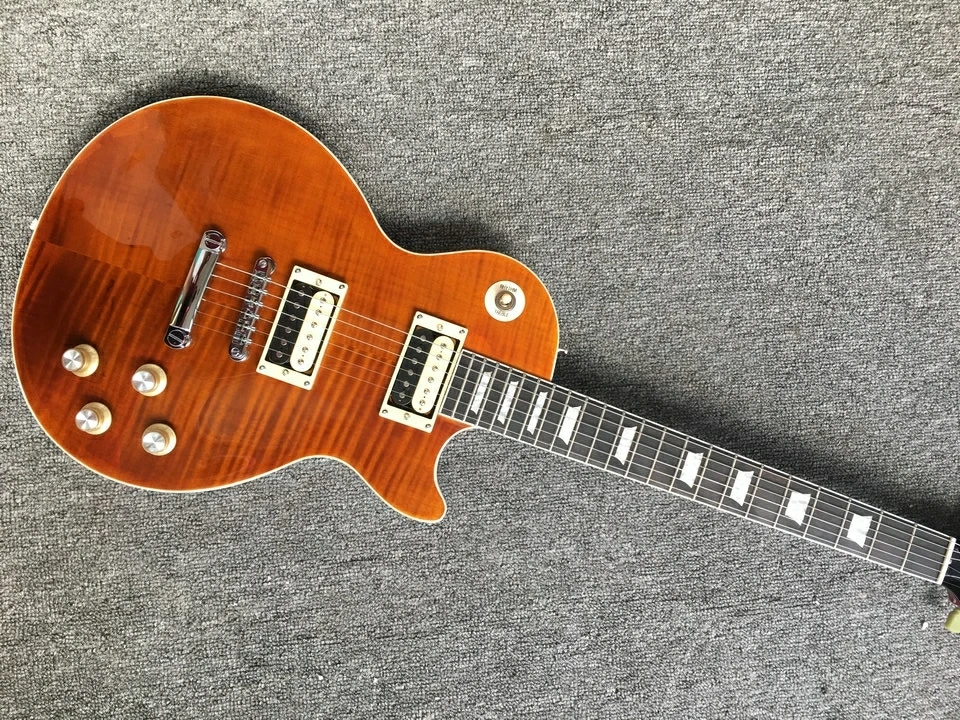 

n stock Custom 6 strings electric guitar Flame LP slash electric guitar brown electric guitar chrome hardware Free shipping