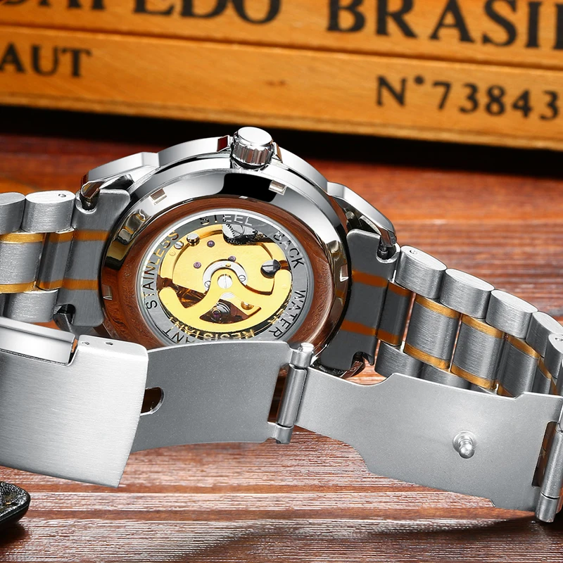 FNGEEN Couple Watches Luxury Automatic Skeleton Mechanical Watch Stainless Steel Waterproof Watches For Women Men Clock