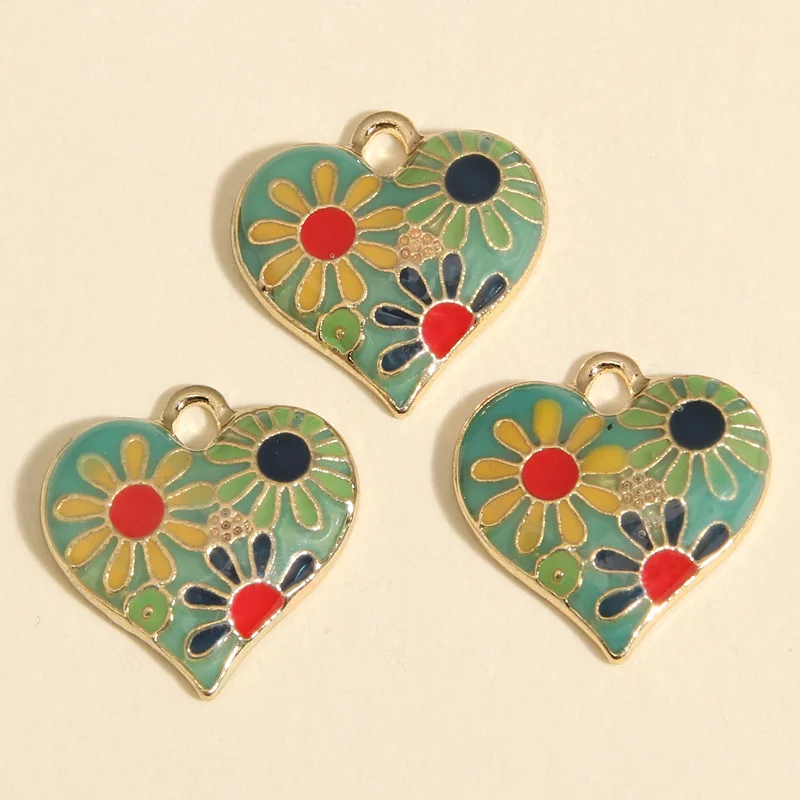 5 шт., эмалевые подвески в форме сердца, 19,5x19 мм