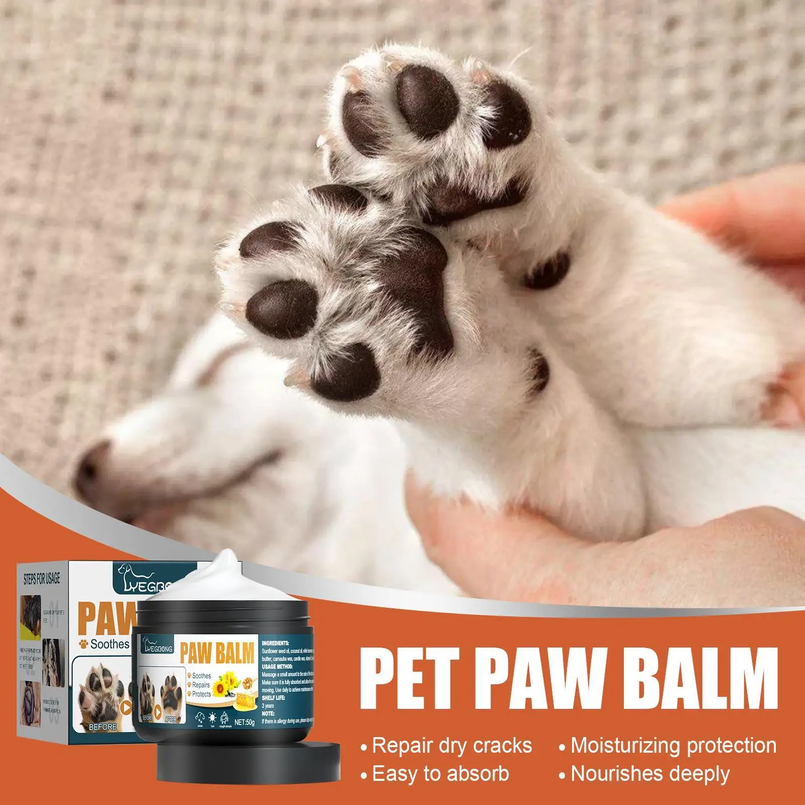 50g Pet Paw Care Cream Healthy Pet Paw Balm Pet Foot Cat Oil Care Pad Wax Dog Balm Foot Protection Paws Balm Care Protectiv K7O9 images - 6