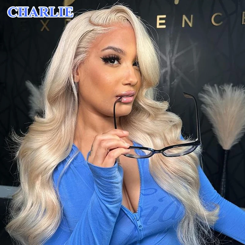 613 блондинка 13X4 объемная волна прозрачные парики спереди синтетические волосы