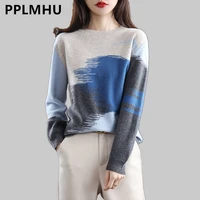 tie dye spring knit tops women casual long sleeve o neck sweaters korean vintage knit jumper ladies bottomed sweater 2022 new