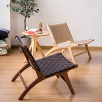 Saddle Chair Nordic Solid Wood Single Leisure Chair Balcony Woven Chairs Outdoor Sofa All Body Polished Living Room Furniture