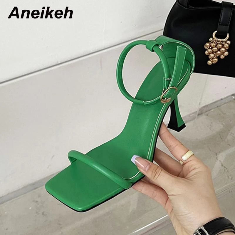 

Женские босоножки Aneikeh, модные выразительные однотонные туфли из искусственной кожи с узкими ремешками и закрытым носком, на тонком высоком...