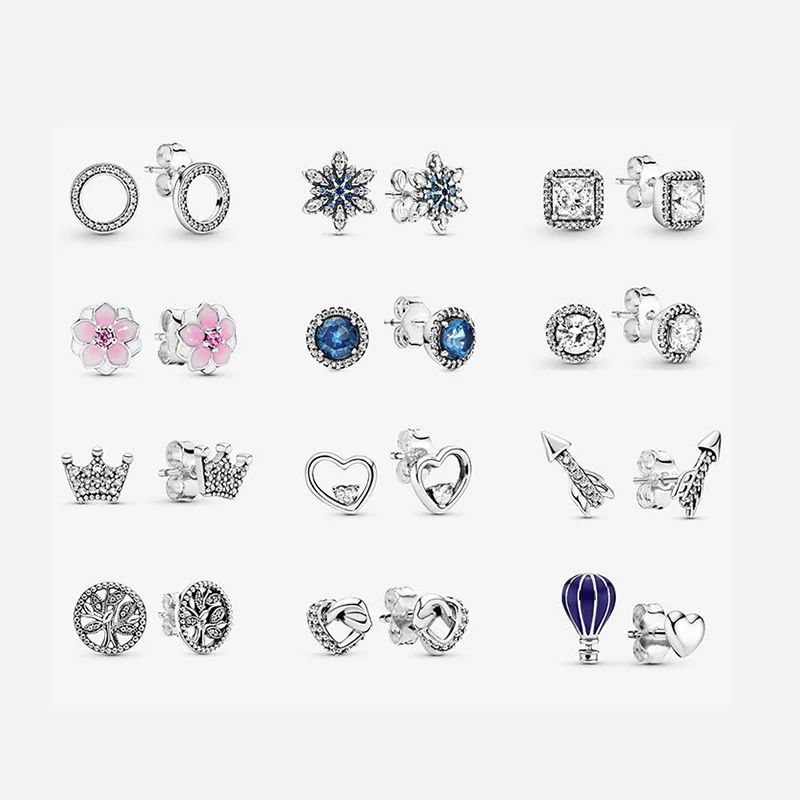 

LR Snowflake Heart Stud Earrings 925 Sterling Silver Piercing Ear Pan-Style Earrings For Women Wedding Party Jewelry