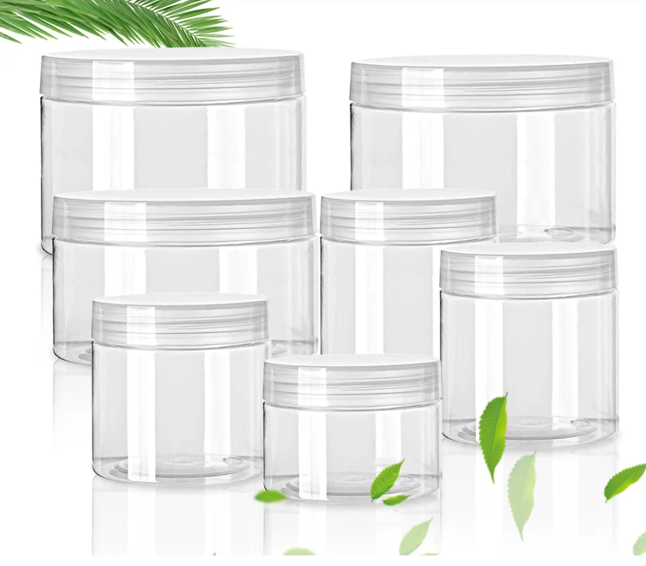

20pcs/lot 50/80/100/120/150ml/200ml/250ml Empty Plastic Clear Cosmetic Jars Makeup Container Clear Jar Sample Pot Container
