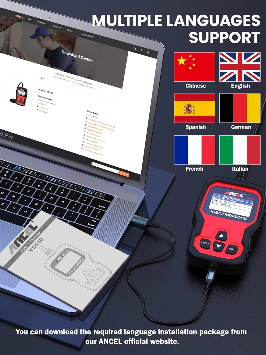 Автомобильный диагностический сканер Ancel VD500 OBD2 прибор для чтения кодов сброса