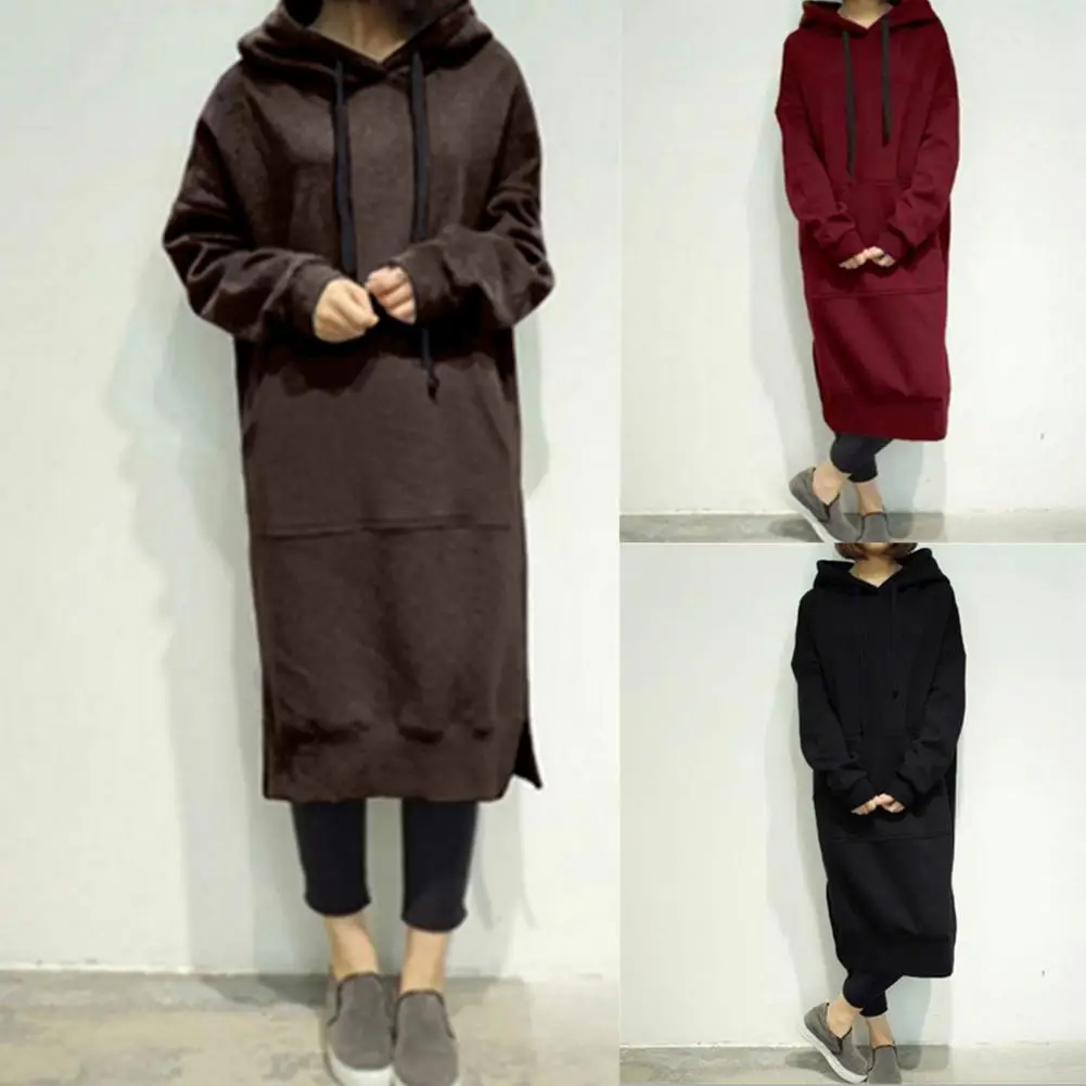 

Hoodie Dress Women Fashion Hoodies Dress Spring Solid Big Pocket Sweatshirt Korean Pop Hoody Casual Long Tops Oversized Pullover