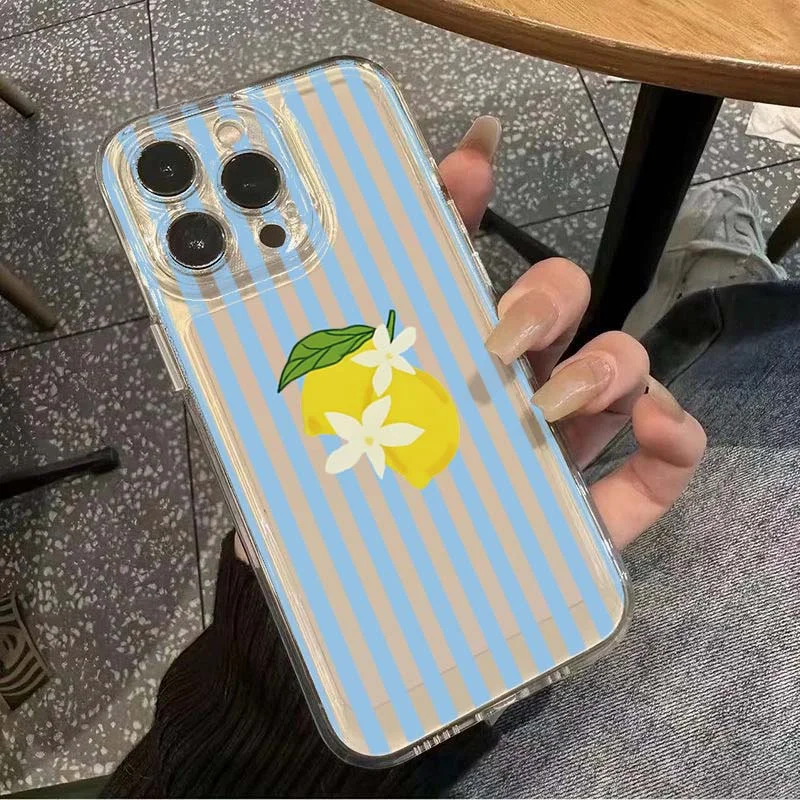 Чехол для телефона с лимонно-красным, розовым, синим в полоску для iPhone 17, 11, 12, 13, 14, 15, 16 Pro Max XS X XR 7 8 Plus 16e, мягкий защитный чехол (art.: 3920cfcf4ca4c) - 3920cfcf4ca4c