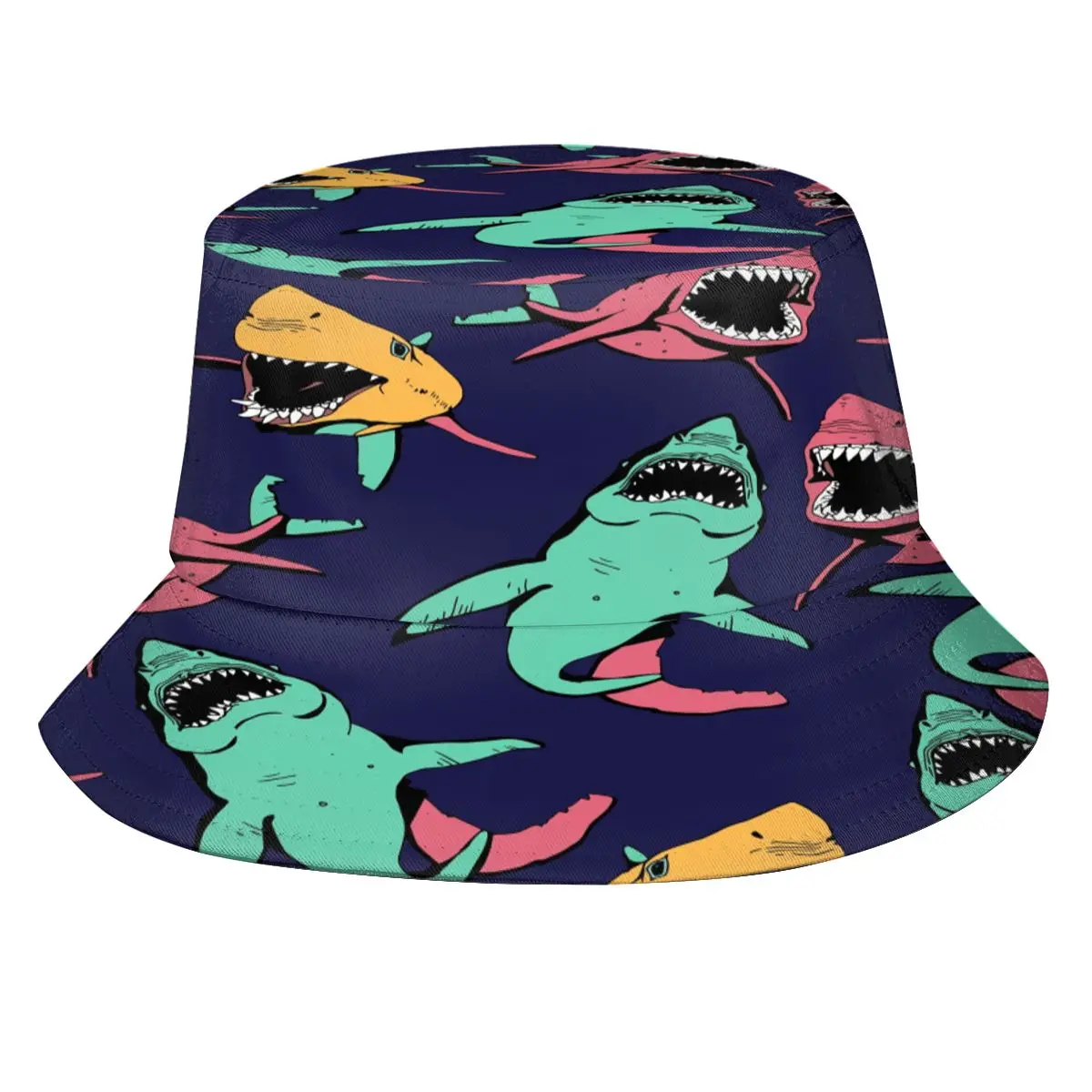 

Angry Shark Sea Life Pattern Bucket Hat Summer Hats Fisherman Hat Foldable Women Men Sunscreen Shade Caps