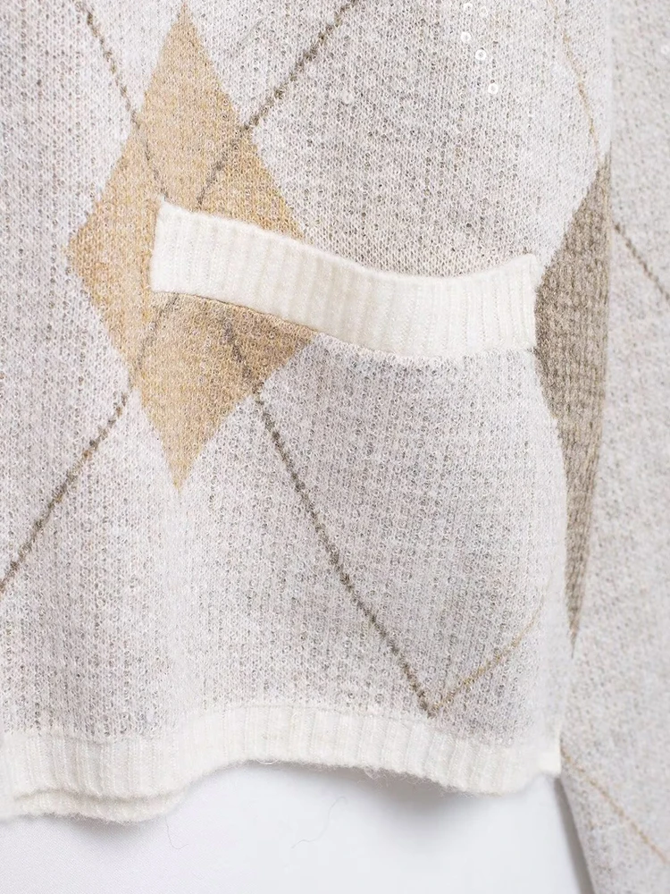 Новинка 2024 осенне-зимний женский кардиган с геометрическим принтом женская