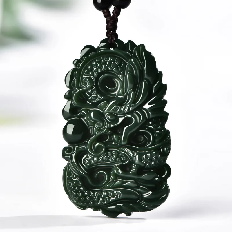 

Pendentif Xinjiang Hotan en Jade et saphir naturel Xiaolong, perles de jeu, Double Dragon, pour hommes et femmes