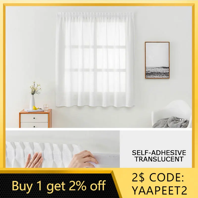 

Yaapeet Punch-Free Semi Sheer French Curtain Velcro Self-Adhesive Weave Textured Privacy Translucent Drape Door Tricia Window