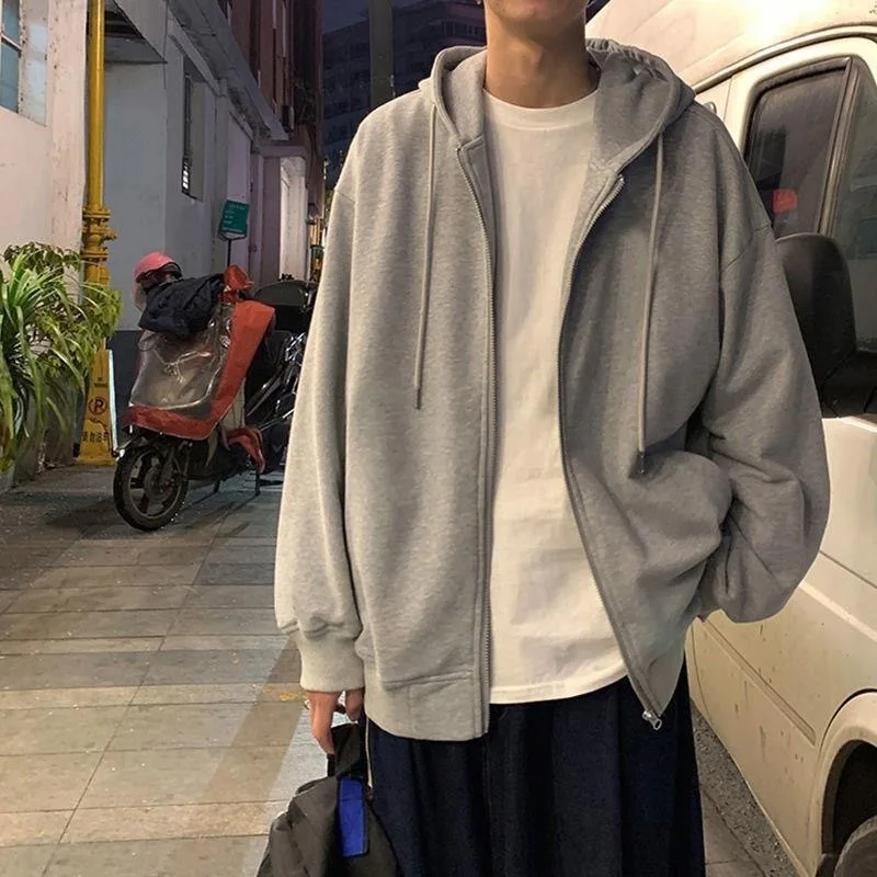 Толстовка мужская с капюшоном брендовый свободный однотонный кардиган на молнии