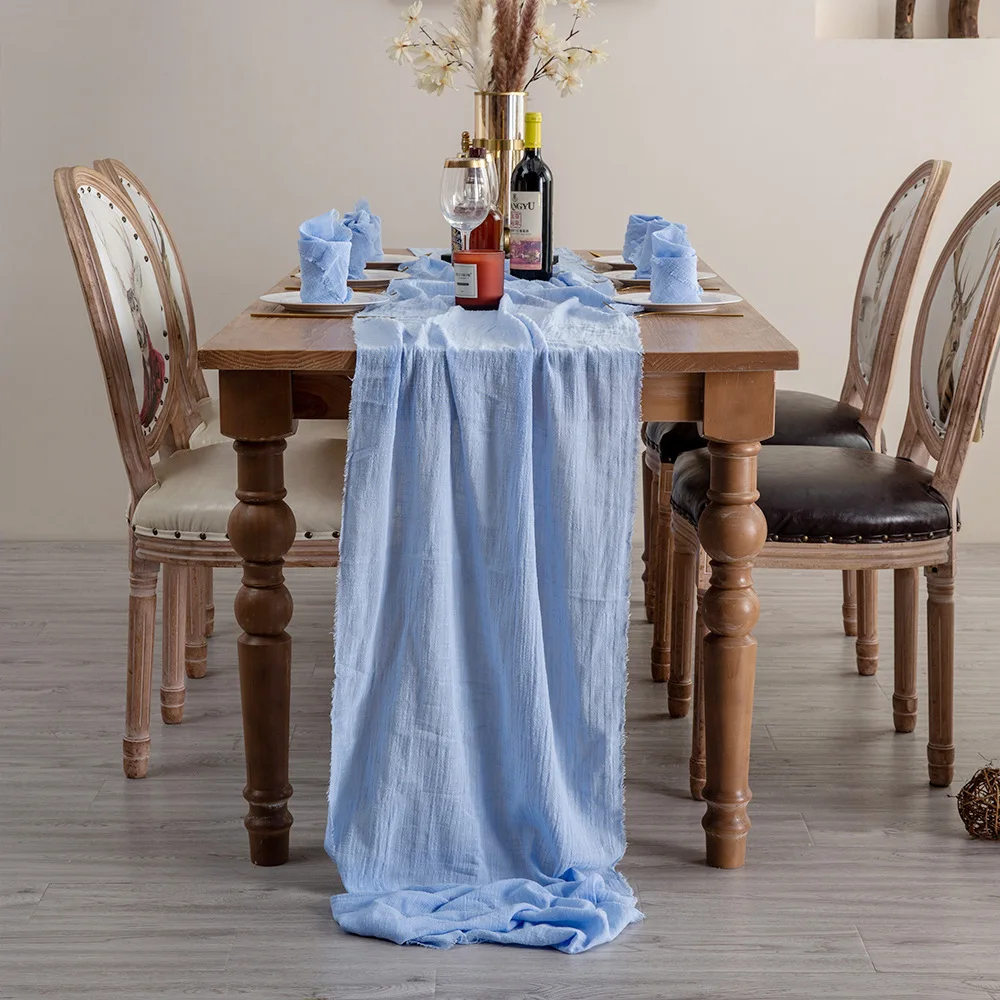 

63*300cmWedding Cotton Gauze Table Runner,Retro Burr Texture Kitchen Dining Table Decor Vintage Wedding Party Dinner Table Cover