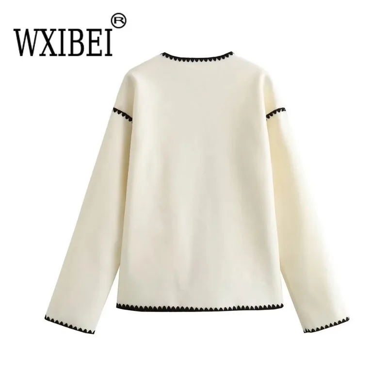 Женская модная контрастная свободная шерстяная куртка с карманами пальто