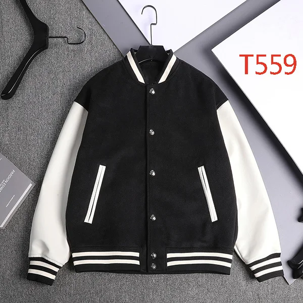 

T559 Fashion sweater New Sanskrit patch towel Embroidery leather sleeve baseball jacket Woolen nylon blend fabric jacket