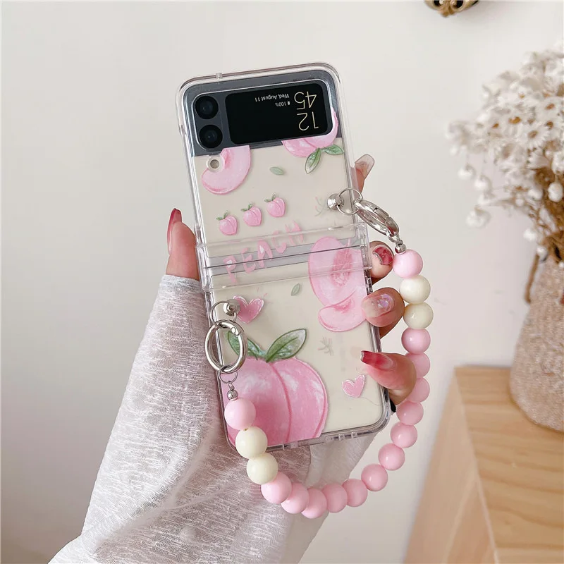 

Peach Chains Phone Case for Samsung Galaxy Z Flip 3 Z Flip 4 5G Hard PC Back Cover for ZFlip3 ZFlip4 Case Protective Shell