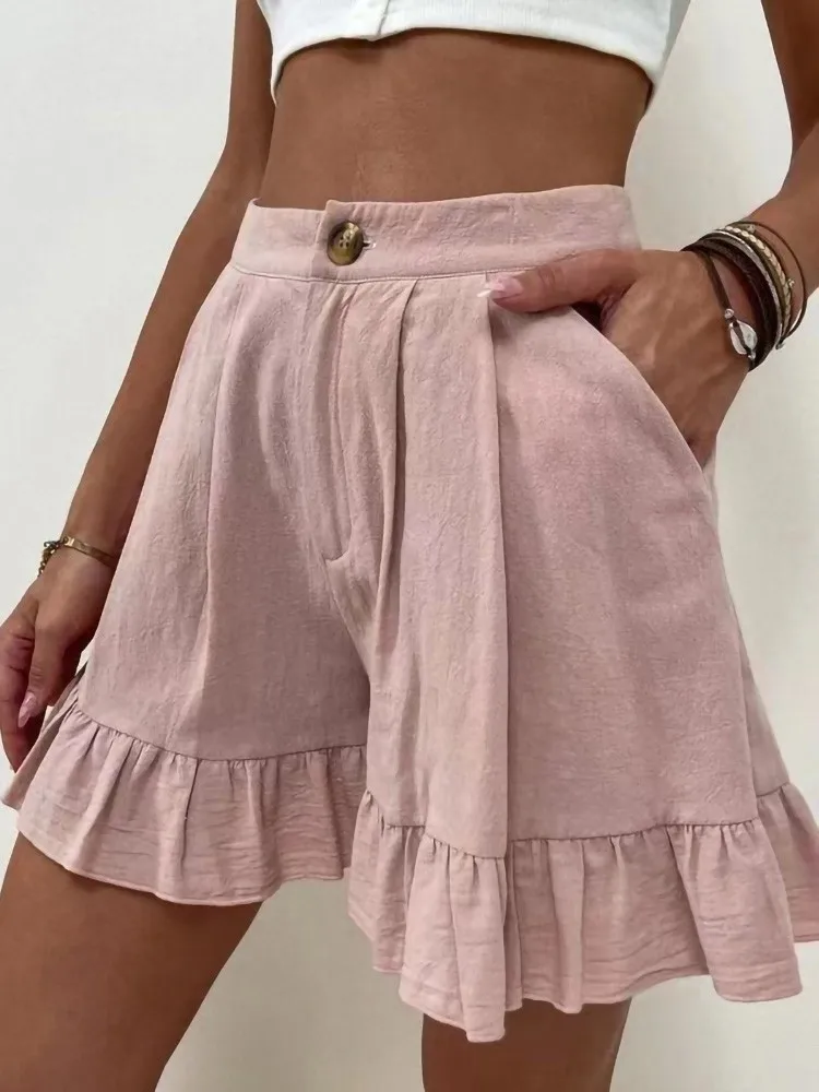 2022 Summer Shorts For Women Fashion Ruffles Elasticity High Waisted Shorts Female Casual Sports Oversize Wide Leg Shorts