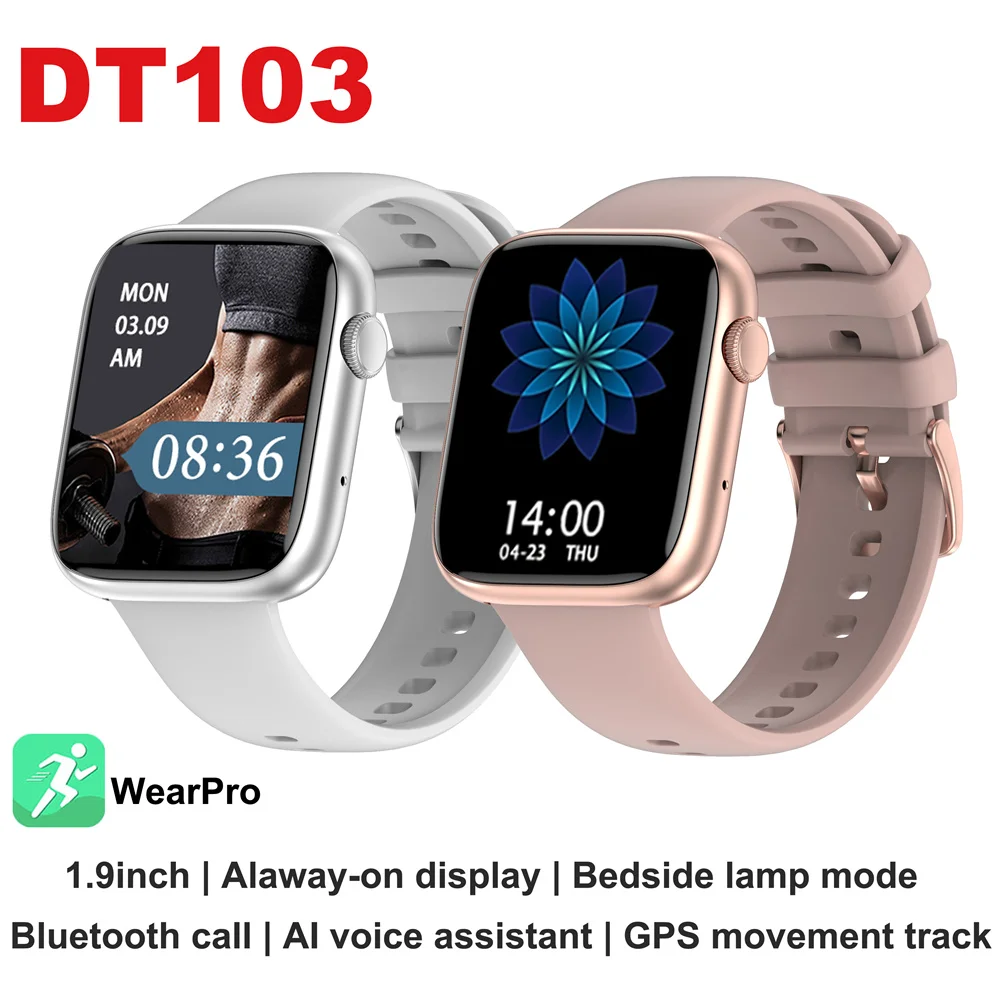 

Fashion Smart Watch DT103 Dail Call 500+ Watchfaces Magnetic Charge Voice Assistant Heart Rate ECG Iso Android Smart Watches