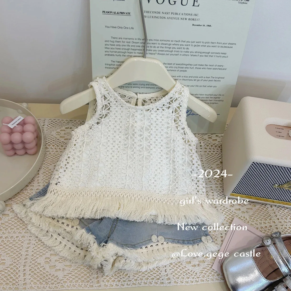 Летние костюмы для девочек новинка 2024 года женский летний ажурный жилет с