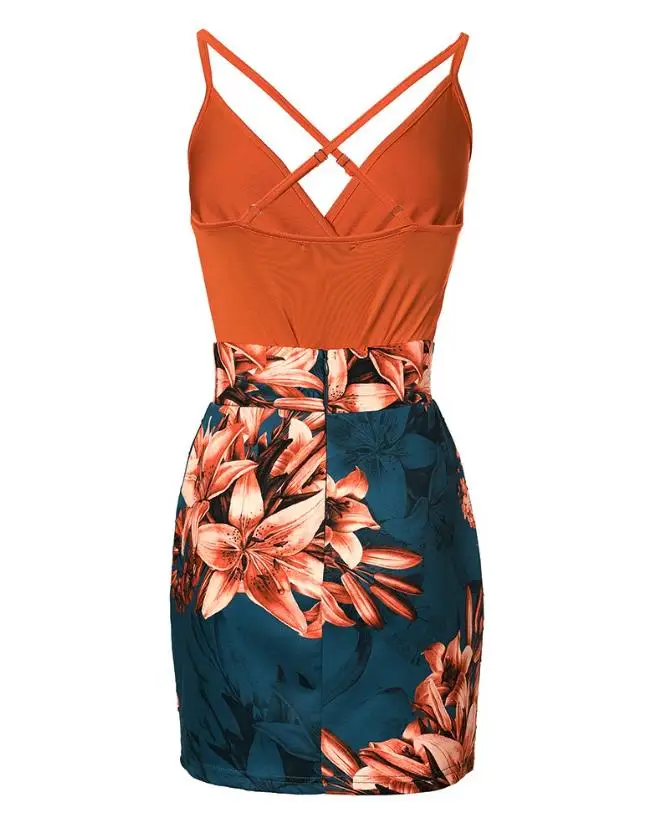 Женский комплект из двух предметов однотонный топ на бретельках с V-образным