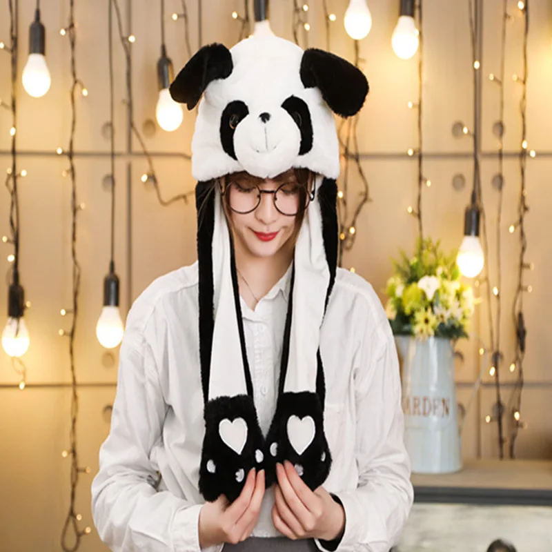 Милый зайчик с ушками - шапка с воздушным мешком, двигающаяся забавная игрушка для девочек, кавайная зимняя плюшевая кепка в подарок для взрослых и детей.