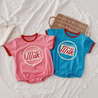 2022 summer new baby girl letter print bodysuit cute infant loose clothes cotton toddler boy short sleeve jumpsuit 0 24m