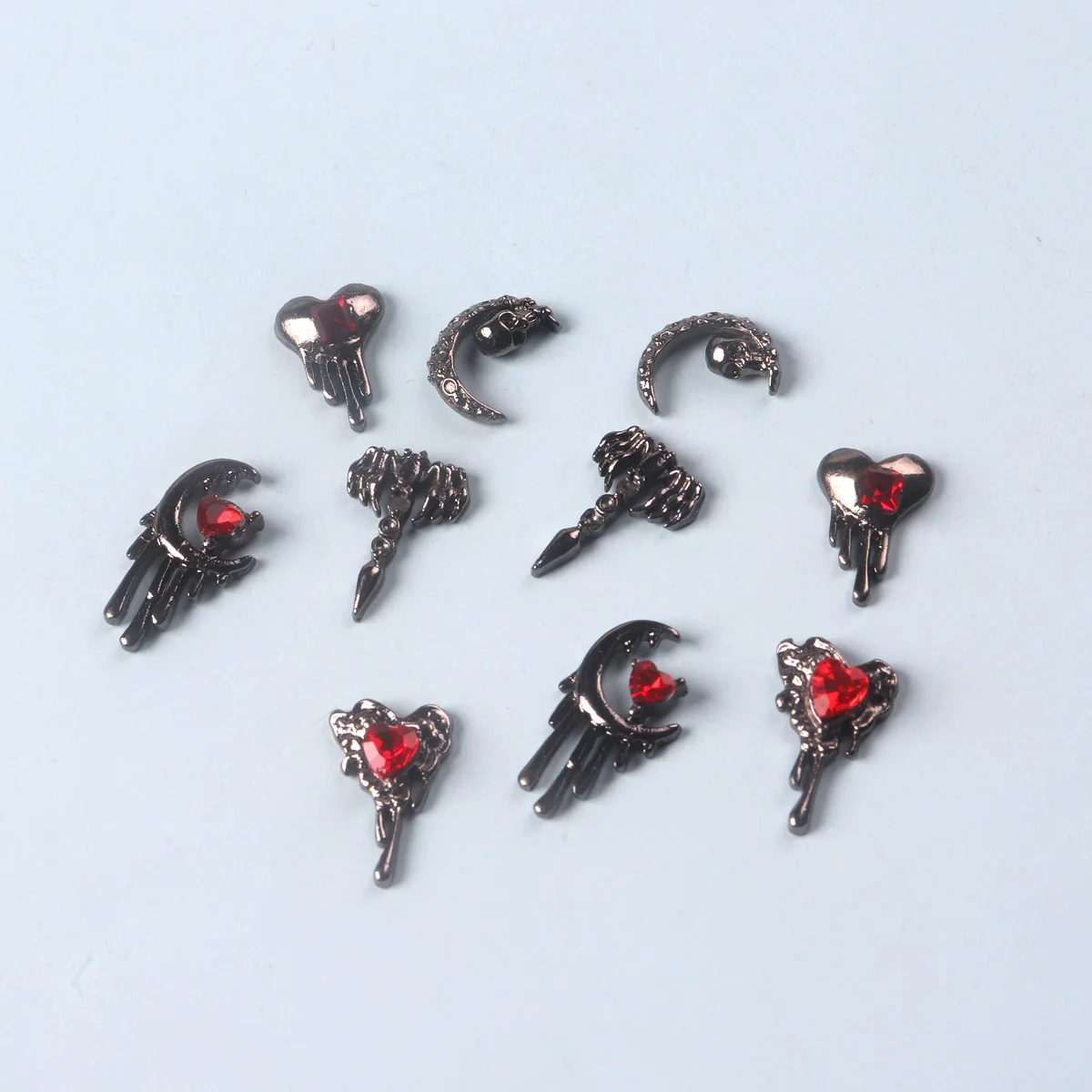 Металлические аксессуары для дизайна ногтей на Хэллоуин 2024 черное красное