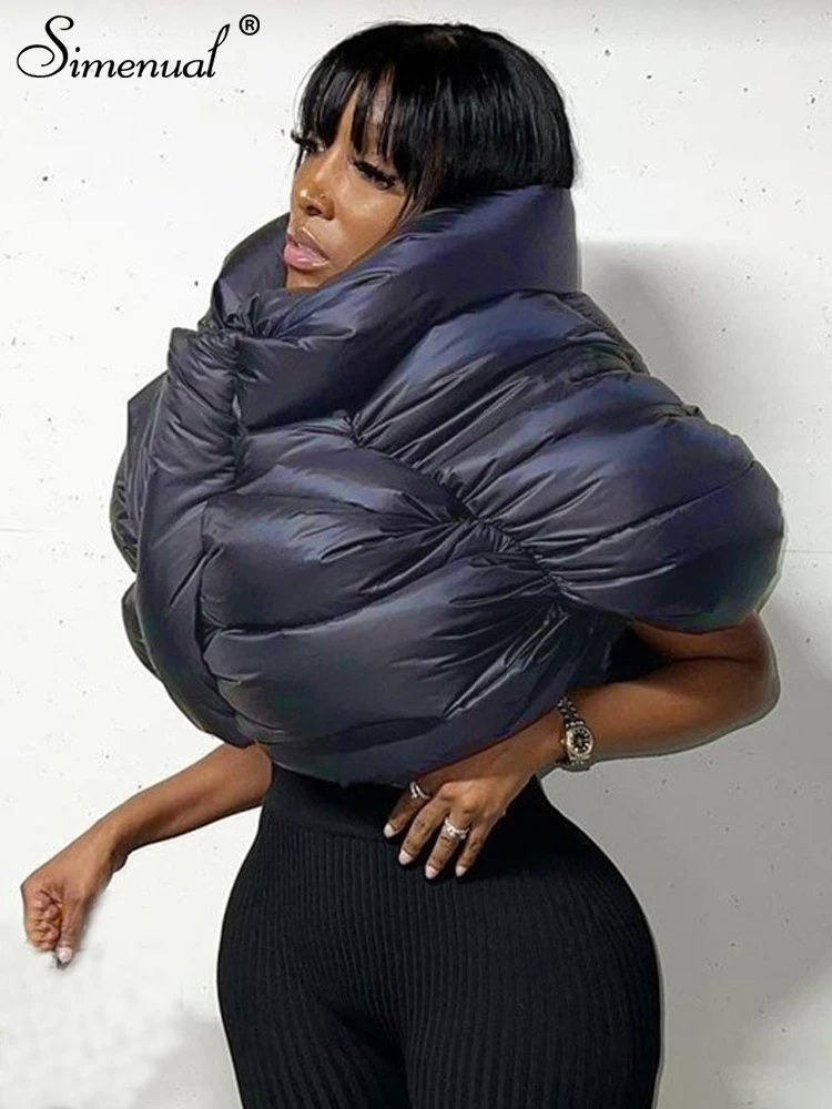 Simenual Cotton-padded Puffer Jacket Women Irregular Sleeveless Terry Mock Neck Zipper Casual Streetwear Bread Outerwear Baddie