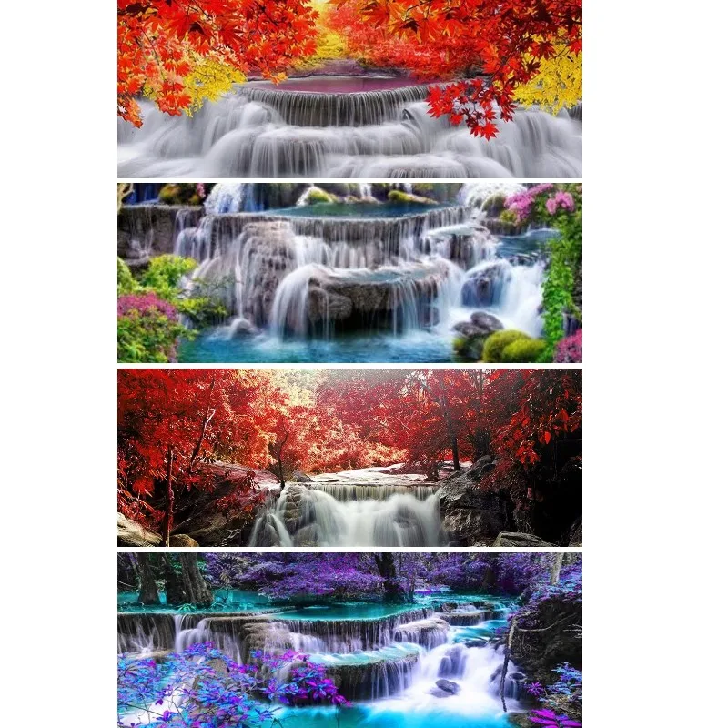 

Алмазная 5d Вышивка большого размера «сделай сам», пейзаж водопад, озеро, дерево, осенняя мозаика, полноразмерная живопись, ландшафтный Декор