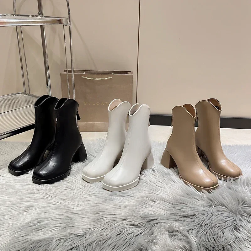 Водонепроницаемые короткие ботинки высокого качества на высоком каблуке и