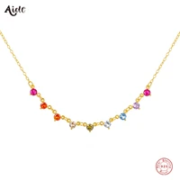 aide 925 sterling silver sparkling colorful small round zircon pendants necklaces for women slim chain necklace summer jewelry