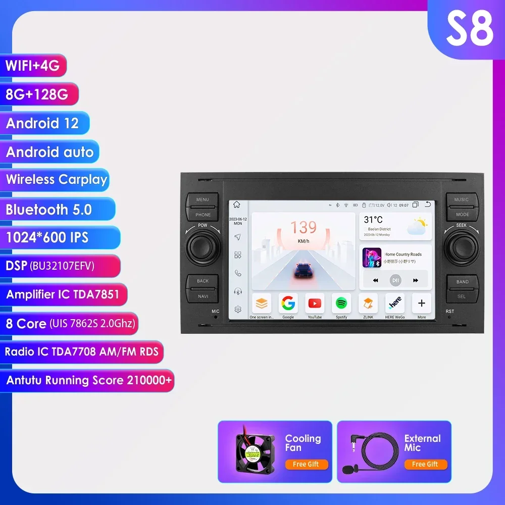 

2 DIN Android автомобильный радиоприемник мультимедиа для Ford Mondeo S-max Focus Kuga C MAX Galaxy Fiesta Transit Fusion Connect Kuga Carplay Scre