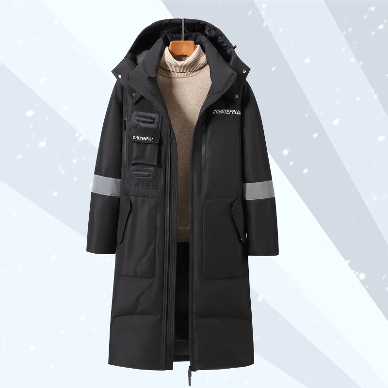2022 Winter Long Down Coat Men Fashion Parkas New Windproof White Duck Down Puffer Jackets Overcoat Thicken Hooded Outerwear