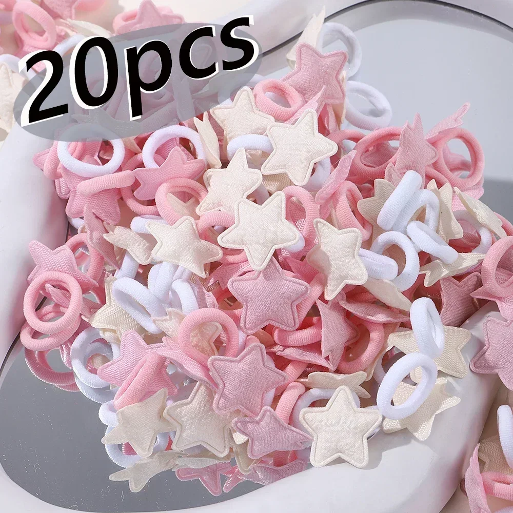 20szt/zestaw Love Star Children Hair Loop Baby No Harm Hair Towel Loop Hair Rope Cartoon Ponytail Braid Rubber Band Kids Headwear