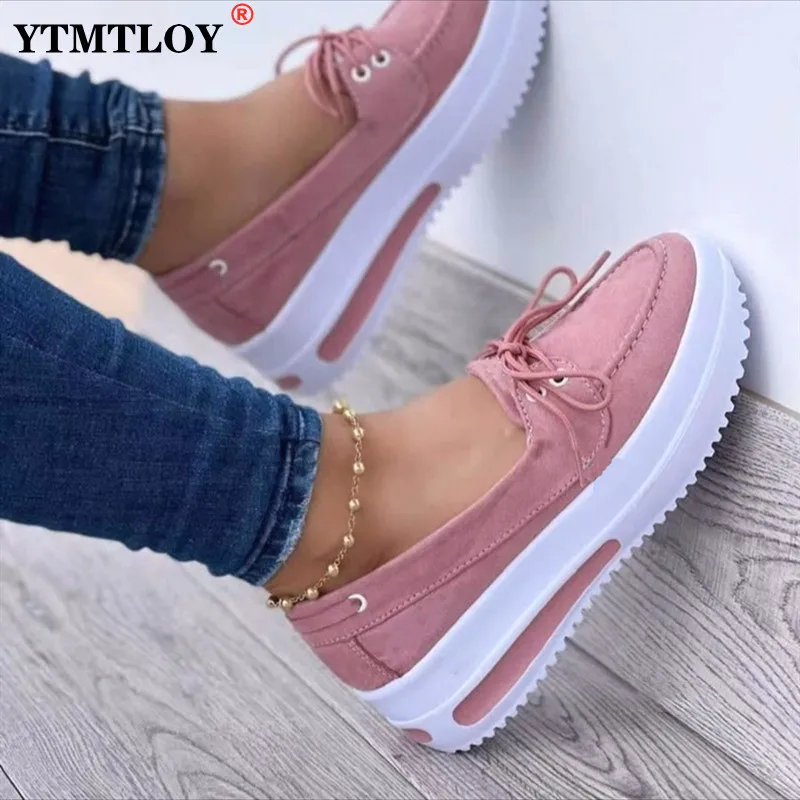 

Chunky Sneakers Women New Solid Color Thick Bottom Lace Up Walking Women's Shoes Female Breathable Non Slip Platform Shoes
