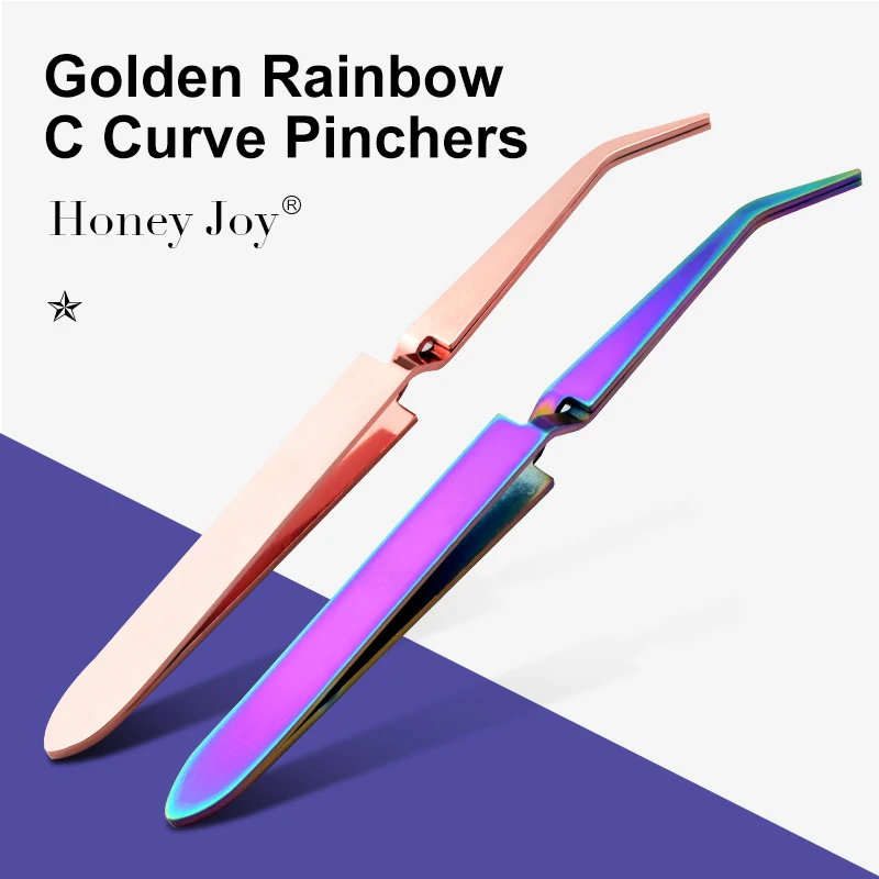 Golden Rainbow Acrylic Stainless Steel Nail Shaping Tweezers for UV Gel Tips C Curve Pinchers Sculpture Clip Nail Art Treatment