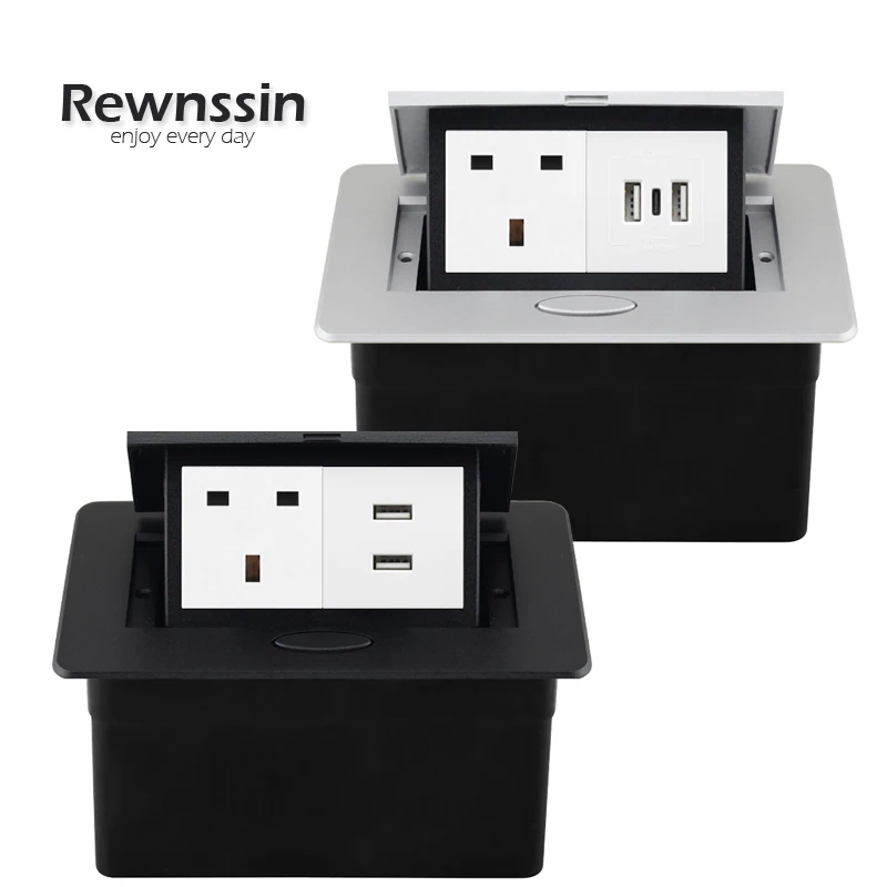 

Rewnssin настольная розетка с двумя розетками для конференц-зала, 2,1 А, USB и быстрая зарядка, скрытая Выдвижная розетка из алюминиевого сплава