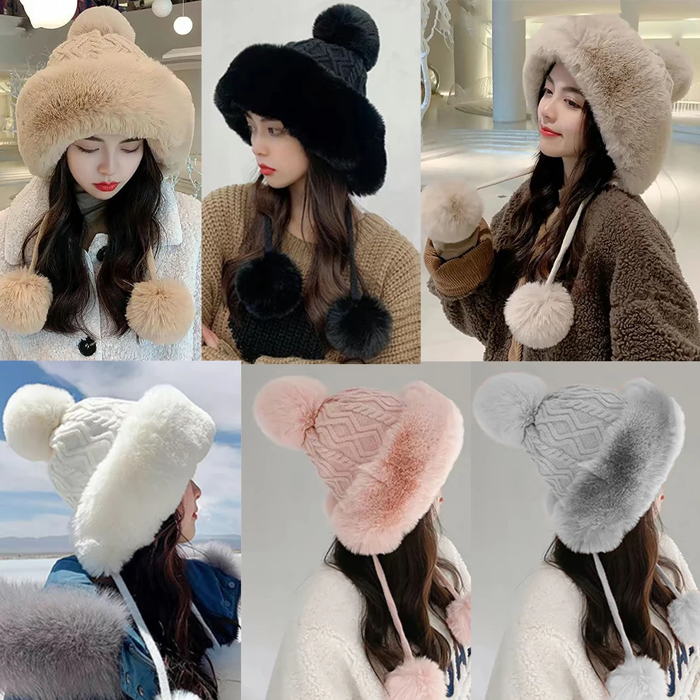 Kajeer Winter  Rabbit Fur Ear Protection Windproof Hat Women Plus Velvet Thickening Fashion Cycling Anti-snow Lei Feng Cap